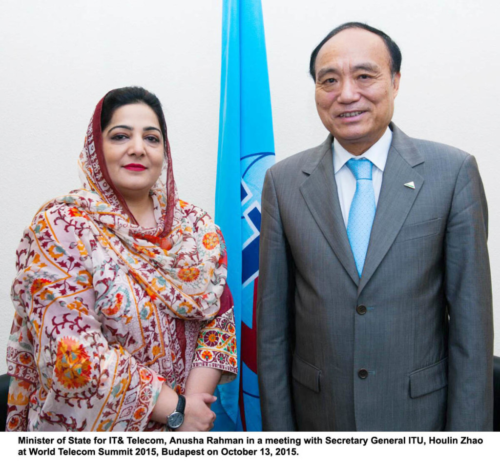 Minister of State for IT& Telecom, Anusha Rahman in a meeting with Secretary General ITU, Houlin Zhao, at World Telecom Summit 2015, Budapest on October 13,2015