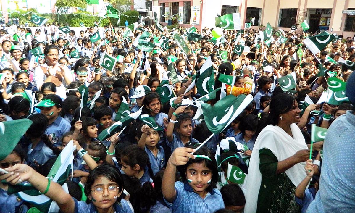 APP26-13 HYDERABAD: August 13 – Students of Saint Marry School attending a function in connection with Independence Day celebrations. APP Photo by Farhan Khan